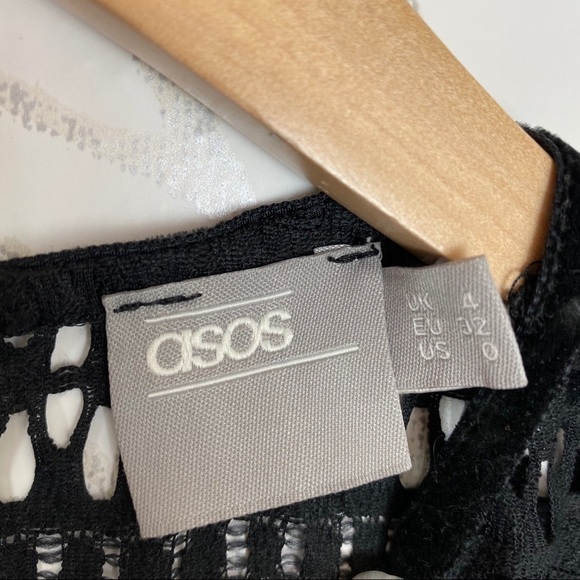 ASOS Lace and Velvet Open Front Smocked Top Black - Picture 9 of 13